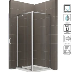 Saniverre Cabine de douche IBEA H.190 cm porte pivotante verre transparent 80 x 80 cm -