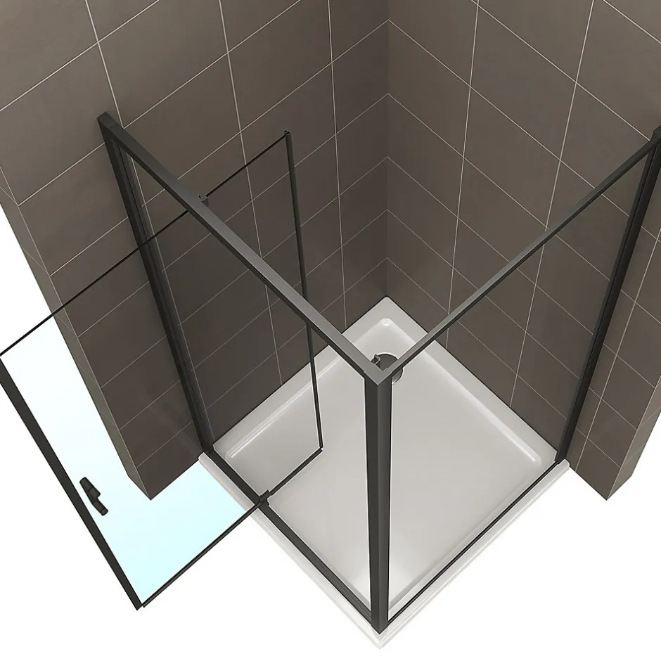 Saniverre Cabine de douche IBEABLACK H.190 cm porte pivotante verre transparent 90 x 70 cm (porte 90) -