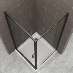 Saniverre Cabine de douche IBEABLACK H.190 cm porte pivotante verre transparent 80 x 80 cm -
