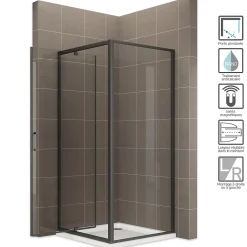 Saniverre Cabine de douche IBEABLACK H.190 cm porte pivotante verre transparent 70 x 80 cm (porte 70) -* Cabine De Douche