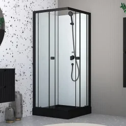 Aurlane Cabine de douche intégrale 80x80x200 cm carrée - Portes coulissantes - Receveur Noir Mat* Cabine De Douche