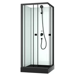 Galedo Cabine de douche intégrale carrée noir, L.80 x l.80 x H.200 cm, portes coulissantes, Julie
