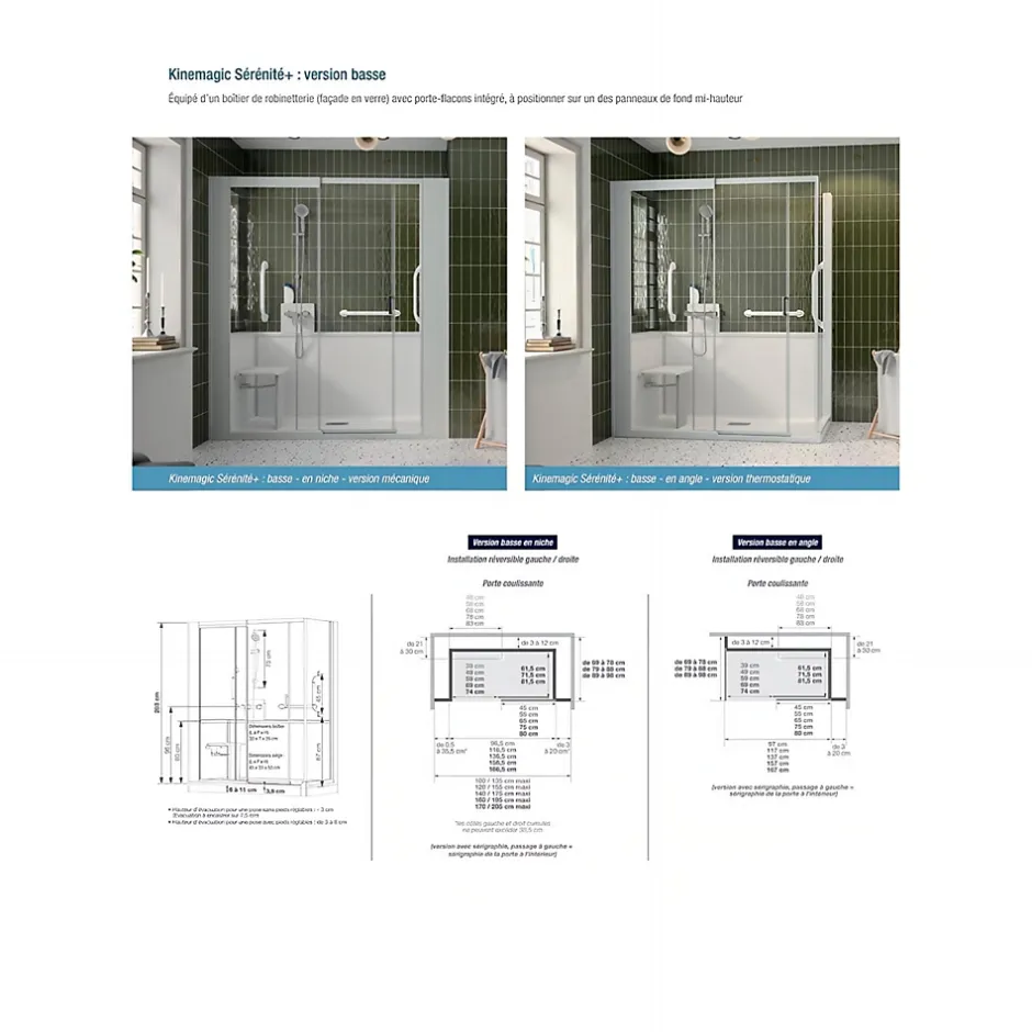 Kinedo Cabine de douche Kinemagic Sérénité Plus 140x80 niche haute coulissante verre transparent avec mitigeur