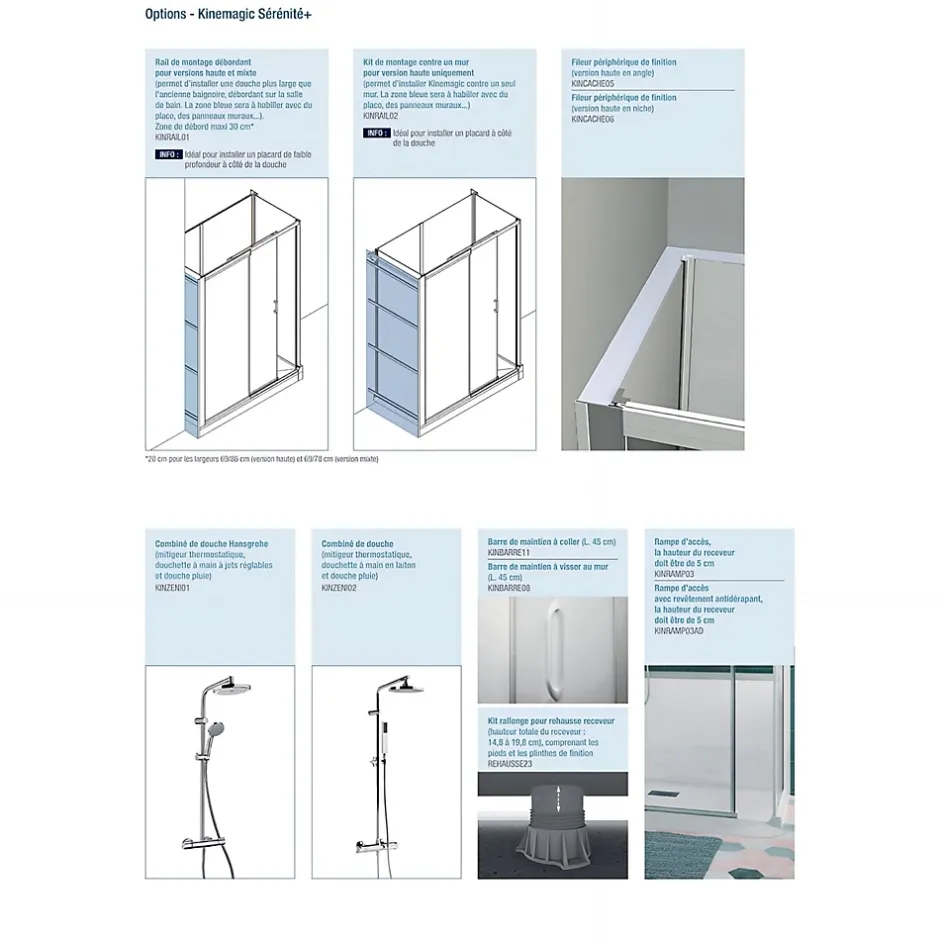 Kinedo Cabine de douche Kinemagic Sérénité Plus 140x80 niche haute coulissante verre transparent avec mitigeur