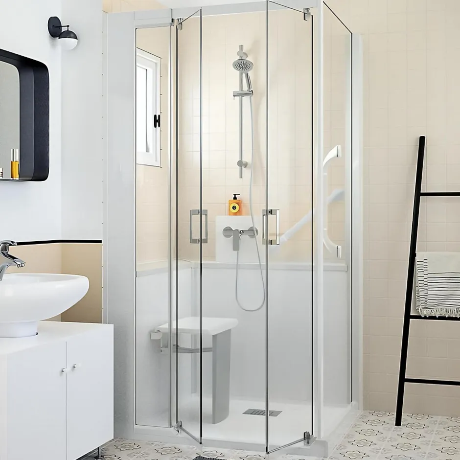 Kinedo Cabine de douche Kinemagic Design 120x80 habillage toute hauteur 1 porte pivotante verre transparent avec mitigeur