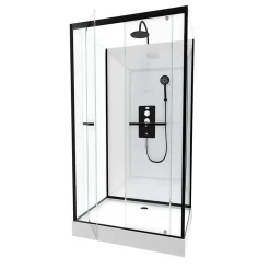 Galedo Cabine de douche l.80 x L.110 x H.230 cm – porte pivotante, style industriel noir & blanc avec profilés noirs, City* Cabine De Douche