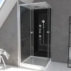 Galedo Cabine de douche l.90 x L.90 x H.215 cm – hydromassante, fond noir verre trempé, profilés chromés, tablette, Black 2