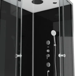 Galedo Cabine de douche l.90 x L.90 x H.215 cm – hydromassante, fond noir verre trempé, profilés chromés, tablette, Black 2