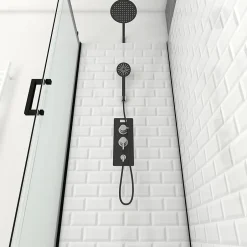 Cabine de douche L.80 x L.110 x H.230 cm – fond effet métro, douchette anticalcaire, style noir & blanc, Galedo Metro* Cabine De Douche