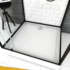 Galedo Cabine de douche l.80 x L.80 x H.230 cm – fond effet métro, douchette anticalcaire, style noir & blanc, Metro* Cabine De Douche