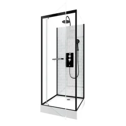 Galedo Cabine de douche l.80 x L.80 x H.230 cm – fond effet métro, douchette anticalcaire, style noir & blanc, Metro* Cabine De Douche