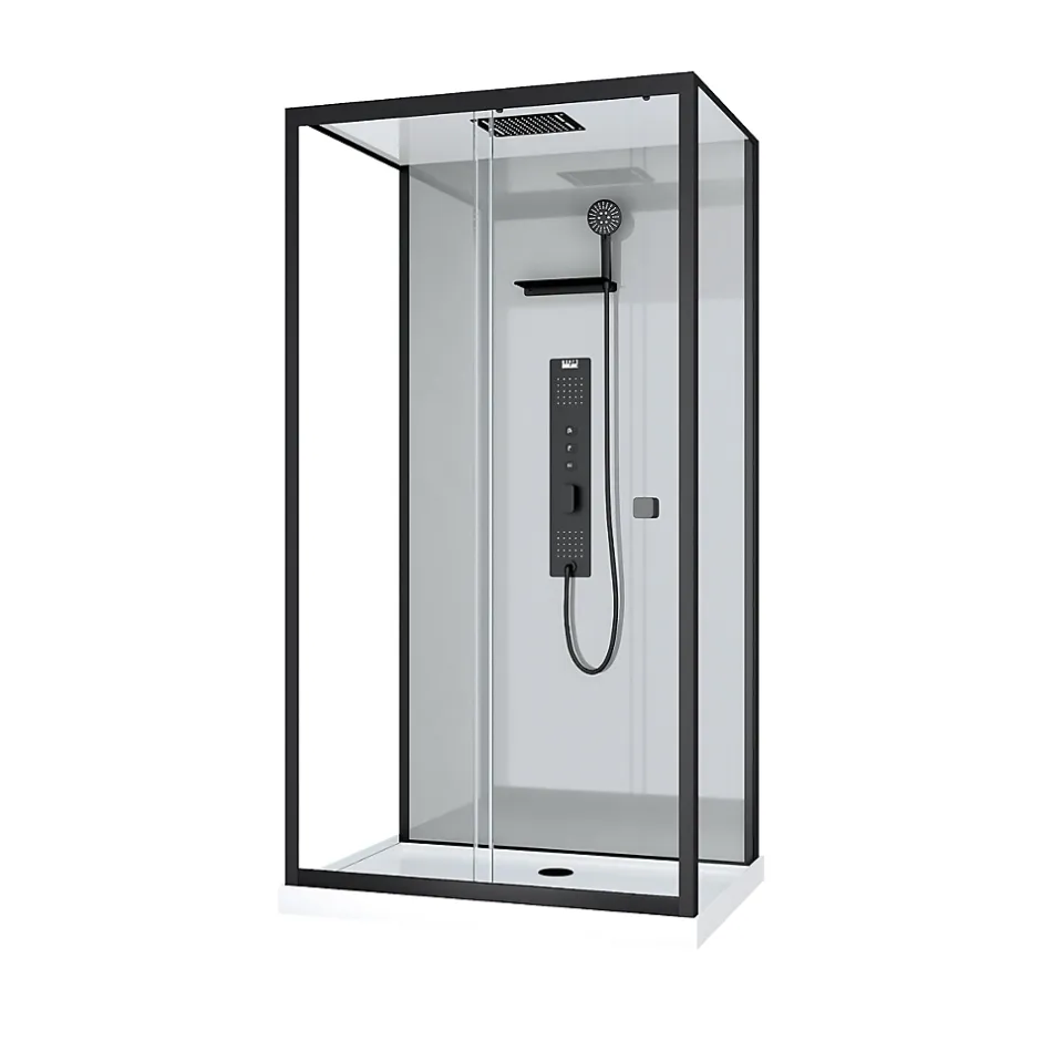 Galedo Cabine de douche L.110 x l.80 x H.207,5 cm – hydromassante multijets, receveur bas, bouton push, Trendy Grey