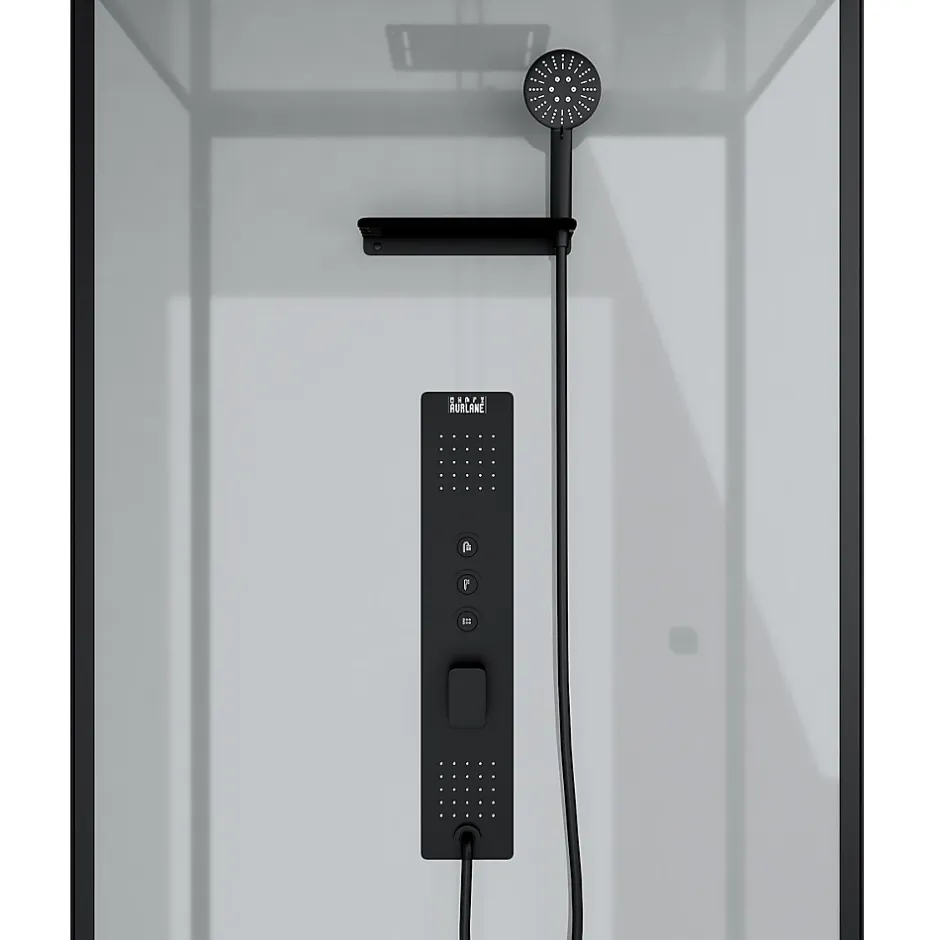 Galedo Cabine de douche L.110 x l.80 x H.207,5 cm – hydromassante multijets, receveur bas, bouton push, Trendy Grey