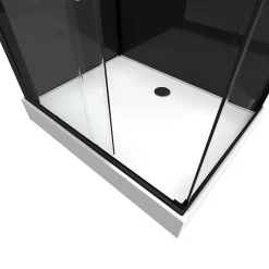 Galedo Cabine de douche l.80 x L.110 x H.215 cm – design noir, hydromassante, miroir intégré, porte coulissante, Mirror 2