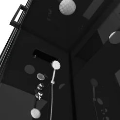 Galedo Cabine de douche l.80 x L.110 x H.215 cm – design noir, hydromassante, miroir intégré, porte coulissante, Mirror 2