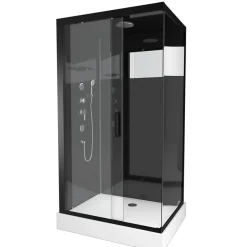 Galedo Cabine de douche l.80 x L.110 x H.215 cm – design noir, hydromassante, miroir intégré, porte coulissante, Mirror 2