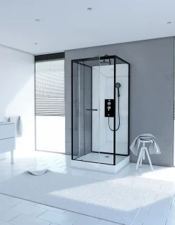 Galedo Cabine de douche l.80 x L.80 x H.230 cm – porte pivotante, style industriel noir & blanc, grande ouverture, City