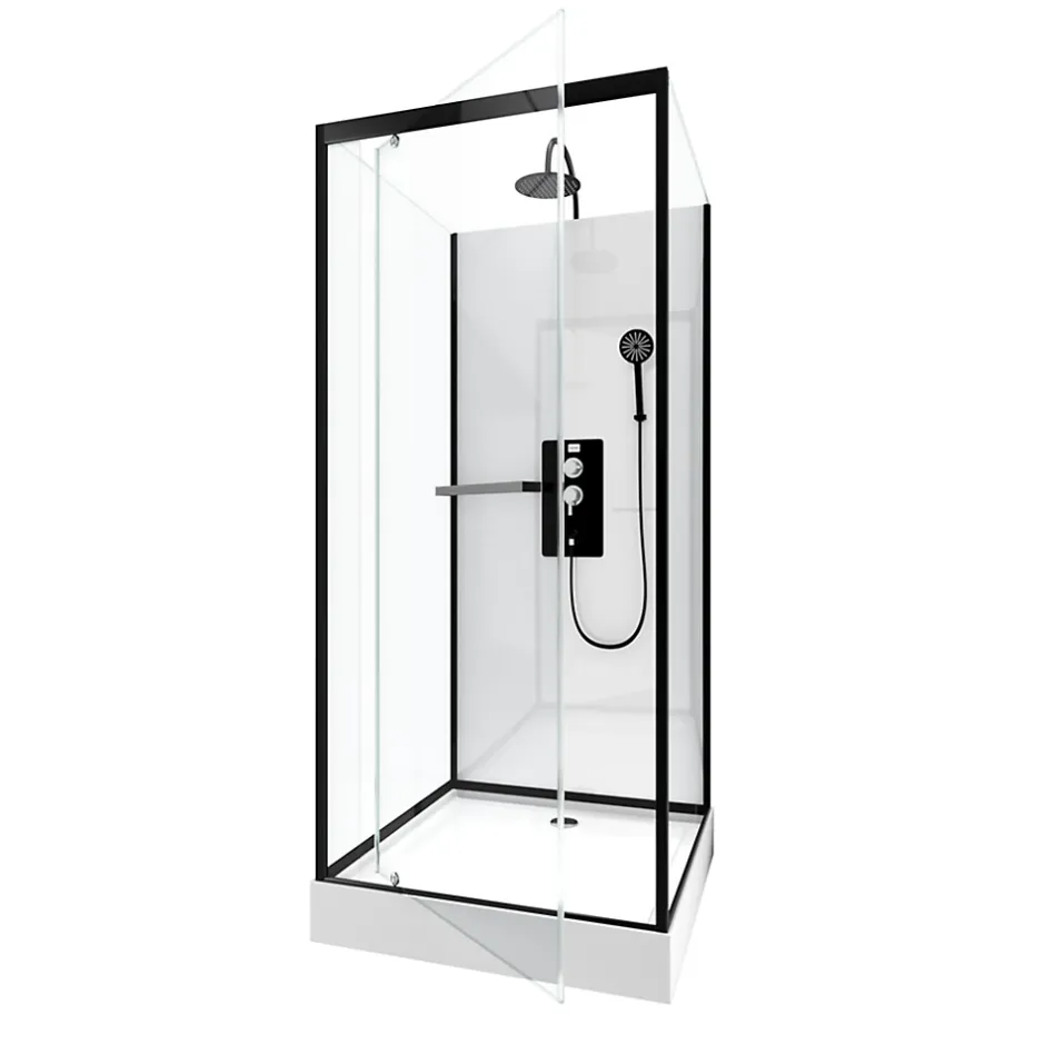 Galedo Cabine de douche l.80 x L.80 x H.230 cm – porte pivotante, style industriel noir & blanc, grande ouverture, City