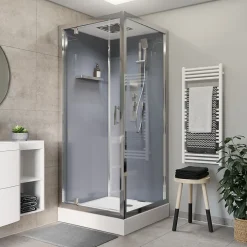 GoodHome Cabine de douche l.90 x L.90 x H.220 cm – hydromassante, fond gris profilés chromés, traitement anticalcaire, Beloya* Cabine De Douche