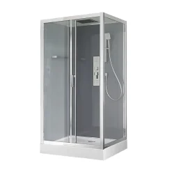 GoodHome Cabine de douche l.90 x L.110 x H.220 cm – hydromassante, fond gris profilés chromés, Beloya* Cabine De Douche