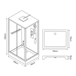 GoodHome Cabine de douche l.90 x L.110 x H.220 cm – hydromassante, fond gris profilés chromés, Beloya* Cabine De Douche