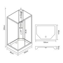 GoodHome Cabine de douche l.80 x L.120 x H.225 cm – hydromassante, grise, profilés chromés, montage rapide, Onega* Cabine De Douche