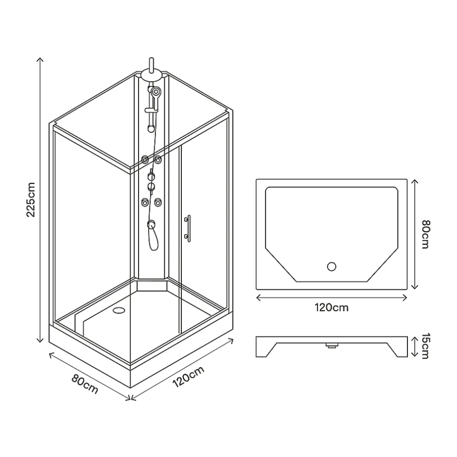GoodHome Cabine de douche l.80 x L.120 x H.225 cm – hydromassante, grise, profilés chromés, montage rapide, Onega* Cabine De Douche