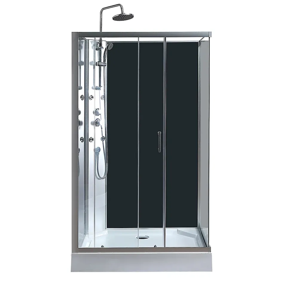GoodHome Cabine de douche l.80 x L.120 x H.225 cm – hydromassante, grise, profilés chromés, montage rapide, Onega* Cabine De Douche