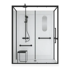 Galedo Cabine de douche l.85 x L.160 x H.200 cm – colonne thermostatique, noir & blanc, siège, large ouverture, Access 2* Cabine De Douche Pmr|Cabine De Douche