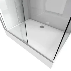 Galedo Cabine de douche l.80 x L.110 x H.215 cm – structure gris métal, sérigraphie 3 bandes, porte coulissante, River 2