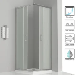 Saniverre Cabine de douche LANA portes coulissantes H.180 cm verre 6 mm opaque 80 x 80 cm -* Cabine De Douche