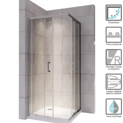 Saniverre Cabine de douche LANA portes coulissantes H.185 cm verre 6 mm transparent 90 x 90 cm -