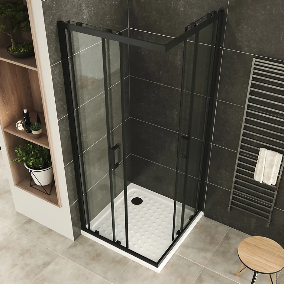 Saniverre Cabine de douche LANABLACK H.185 cm portes coulissantes verre 6 mm transparent 80 x 90 cm -* Cabine De Douche