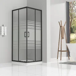 Saniverre Cabine de douche LANABLACK H.180 cm portes coulissantes verre 6 mm semi-opaque 80 x 80 cm -* Cabine De Douche
