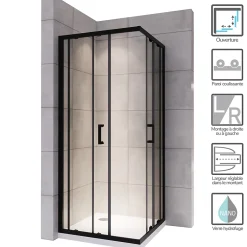 Saniverre Cabine de douche LANABLACK H.180 cm portes coulissantes verre 6 mm transparent 70 x 70 cm -* Cabine De Douche