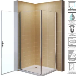Saniverre Cabine de douche NIKY H.195 cm porte pivotante verre 8 mm transparent 90 x 90 cm -