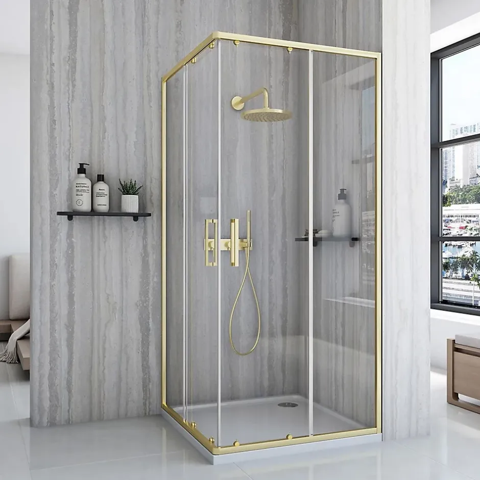 Rea Cabine de douche City Brushed Gold 80x100