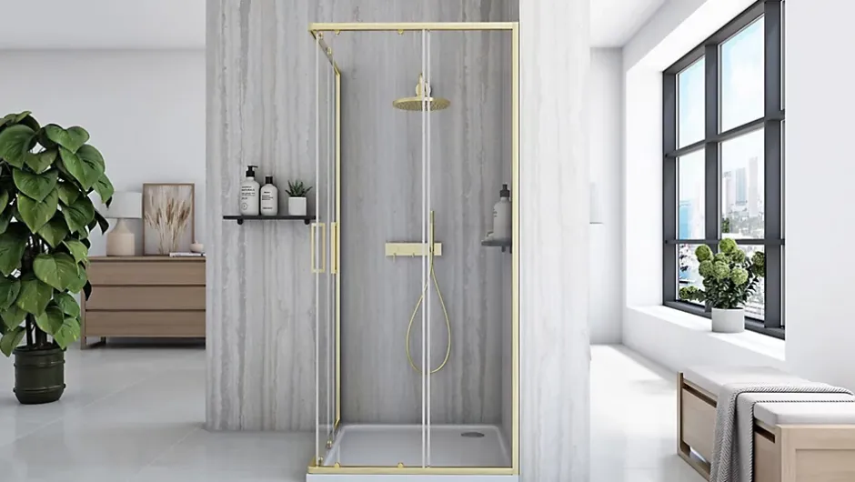 Rea Cabine de douche City Brushed Gold 80x100