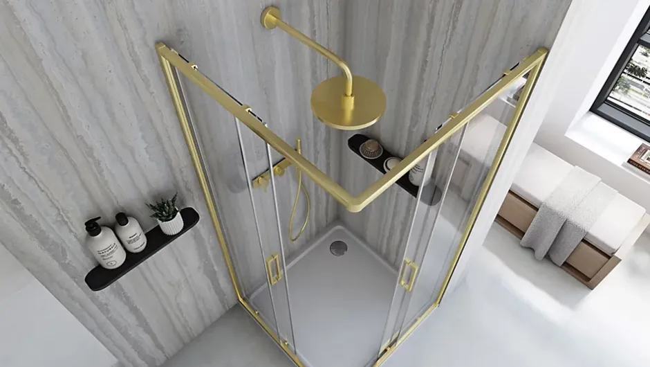 Rea Cabine de douche City Brushed Gold 80x100
