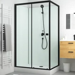 Aurlane Cabine de douche rectangulaire 110x80x197 cm - Porte coulissante - Fonds Blancs & Profilés Noir Mat* Cabine De Douche