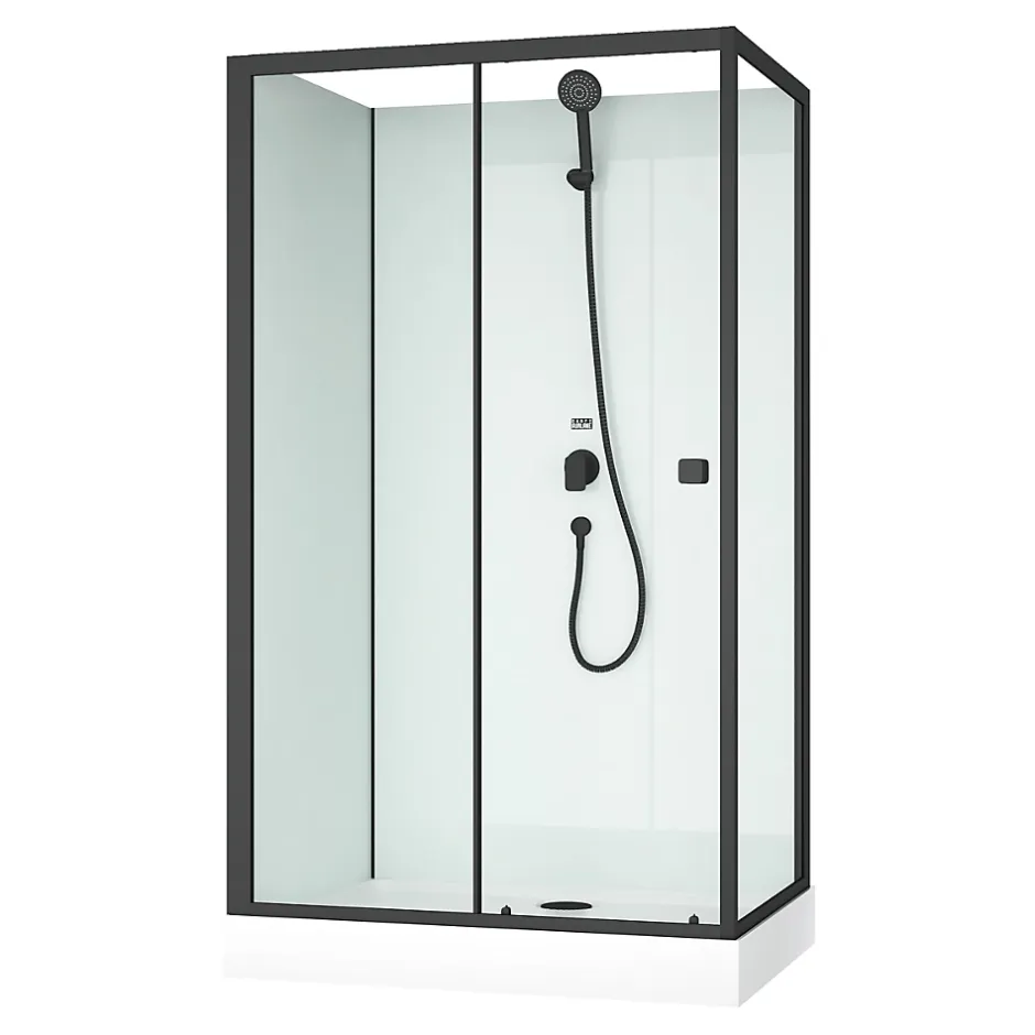 Aurlane Cabine de douche rectangulaire 110x80x197 cm - Porte coulissante - Fonds Blancs & Profilés Noir Mat* Cabine De Douche