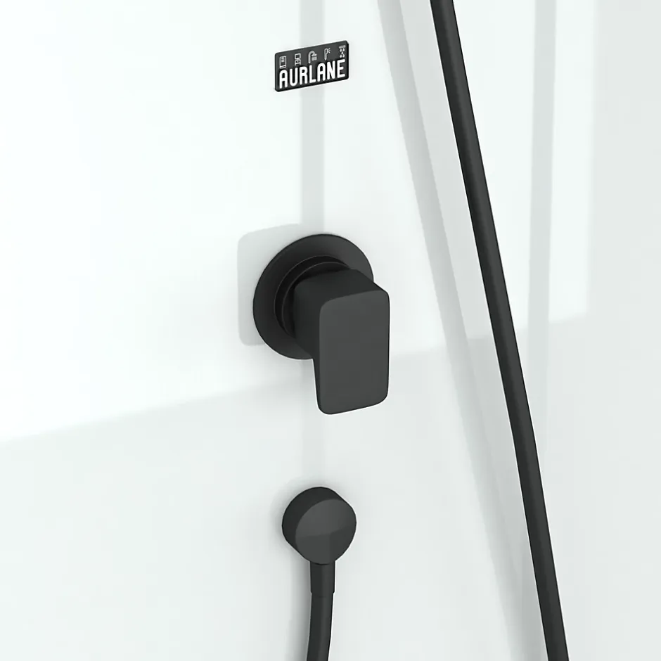 Aurlane Cabine de douche rectangulaire 110x80x197 cm - Porte coulissante - Fonds Blancs & Profilés Noir Mat* Cabine De Douche