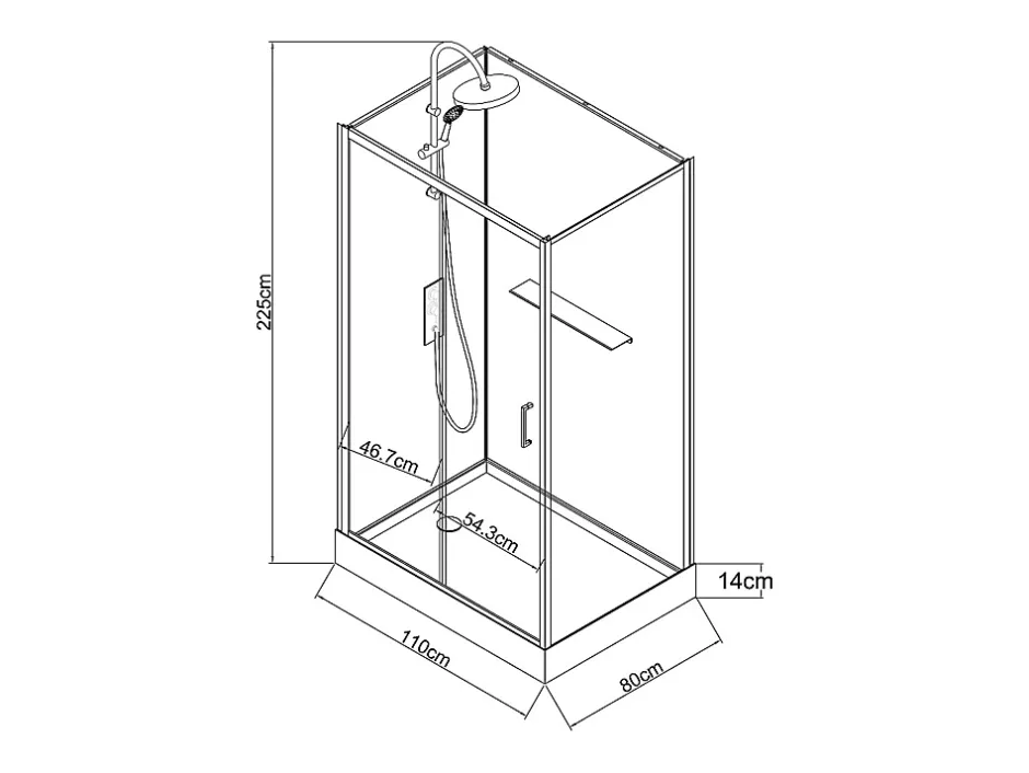Vente-unique Cabine de douche rectangulaire - Installation réversible - Noir - L110 x l80 x H225 cm - ZODANI
