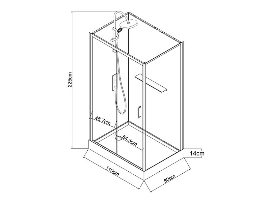 Vente-unique Cabine de douche rectangulaire - Installation réversible - Noir - L110 x l80 x H225 cm - ZODANI