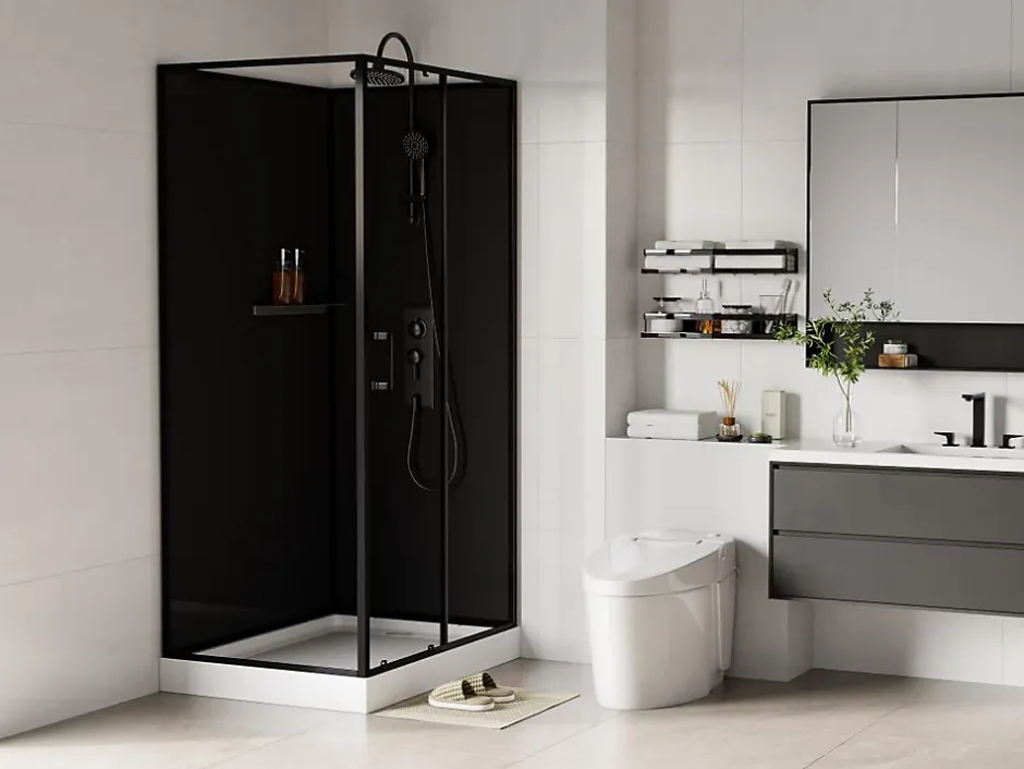Vente-unique Cabine de douche rectangulaire - Installation réversible - Noir - L110 x l80 x H225 cm - ZODANI