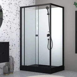 Aurlane Cabine de douche rectangulaire 110x80x197 cm - Porte coulissante - Receveur Noir Mat