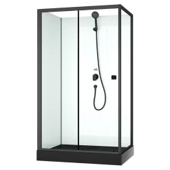 Aurlane Cabine de douche rectangulaire 110x80x197 cm - Porte coulissante - Receveur Noir Mat