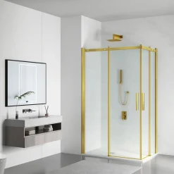 Balneo Cabine de douche 100x100 cm coulissante en 6mm verre trempé anticalcaire, profils dorés