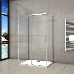AICA Sanitaire Cabine de douche 140x90x195 cm - verre 8 mm anticalcaire - porte coulissante - sans receveur