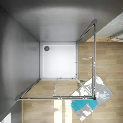 AICA Sanitaire Cabine de douche 80x80x185cm accès d'angle - Chromée , porte de douche coulissante, en 6mm verre anticalcaire,Modern